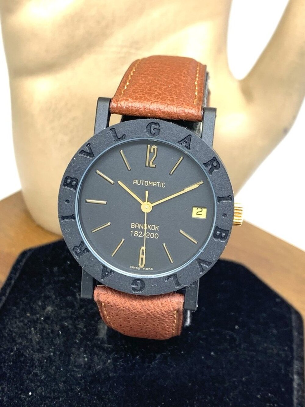 Bvlgari Watch Limited Edition Bangkok Swiss Automatic Black Brown Leather Strap